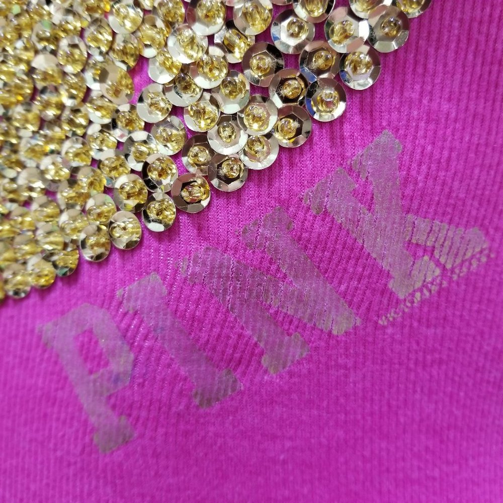 Victoria's Secret PINK top XS beaded sequin bling bedazzled heart ribbed tank - Picture 6 of 10